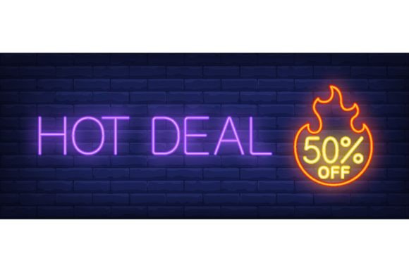 Download Hot Deal, Fifty Percent off Neon Text Wi - Deal Collection