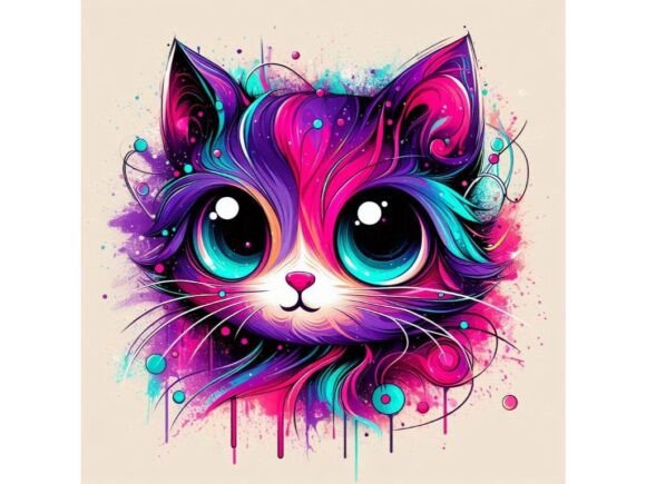 Download Abstract Kittywith Neon Splashes and Big - Abstract Collection