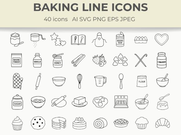 Download Baking Line Icon Dessert Kitchen Vector - Vector Collection
